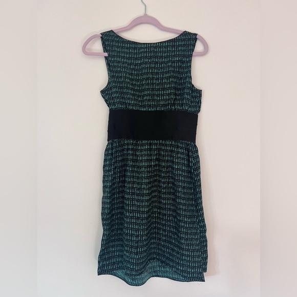 100% Silk MSSP Green/Black Sleeveless Mini Dress With Wide Elastic Waistband XS - Picture 2 of 7